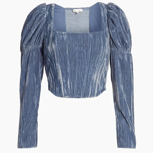 Wayf Velvet Bustier Corset Top Juliet Sleeves in Color Slate Womens Size Medium - Picture 3 of 16